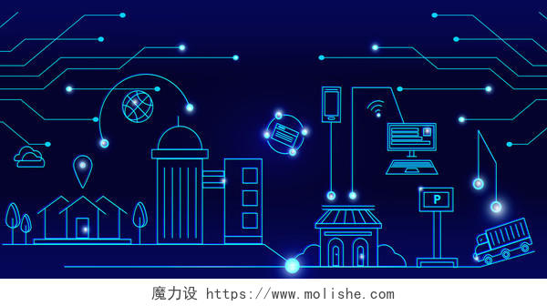 网络科技科技圈蓝色线性创意大数据科技人工智能插画海报素材